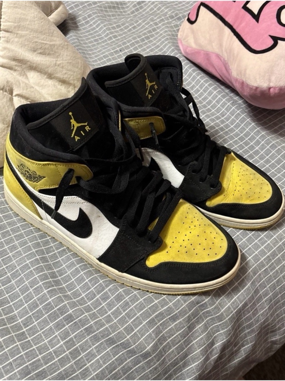 Jordan Air High-Top Sneakers in Black, Yellow & White